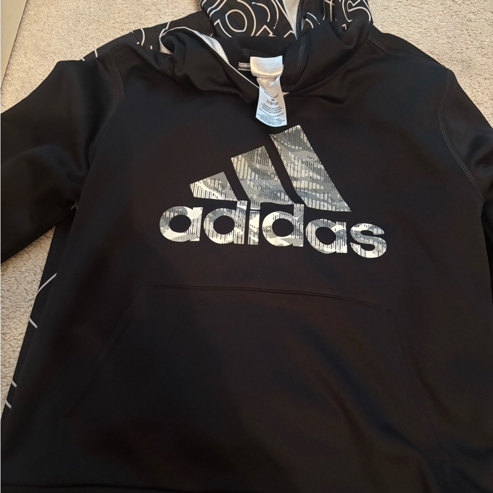 Adidas Black Sweatshirts: one with Metallic Logo and other adidas logos